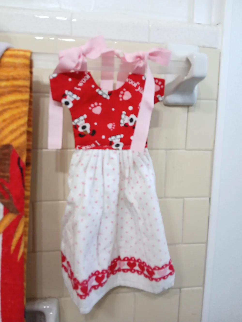 Cream & Black Dog Silhouette Kitchen Towel Dress with Yellow Ties